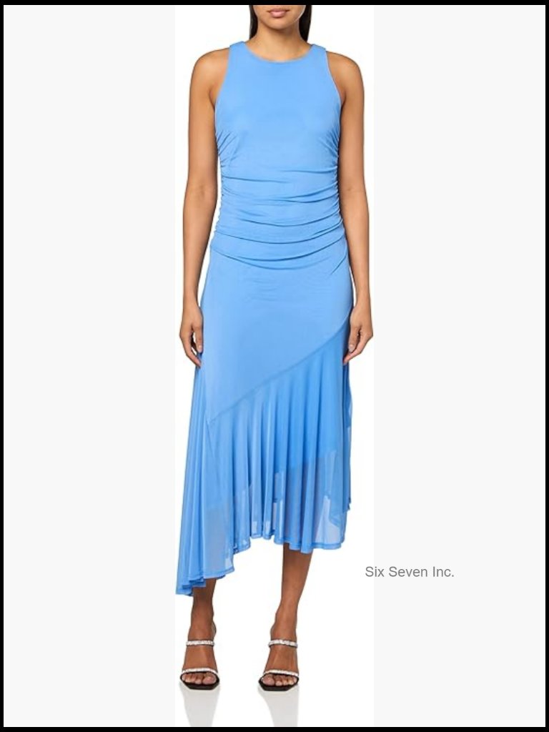 Mesh Midi Dress With Asymmetrical Hem, High Neck